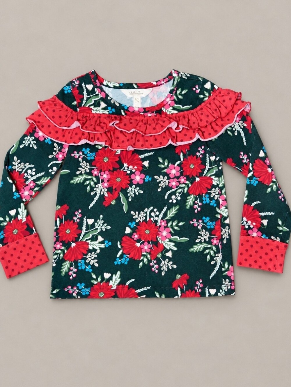 Matilda Jane Most Wonderful Time Holiday Floral Ruffle Top Girls 4 Christmas